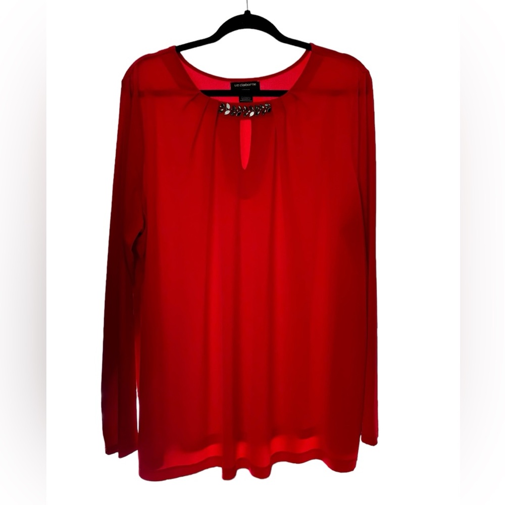 Liz Claiborne Women’s Red Dressy Flowy Tunic Top Size 2X - Picture 8 of 11